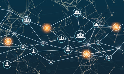 Wall Mural - Linking entities. Networking, social media, SNS, internet communication. Small network connected to a larger network. 3d illustration.
