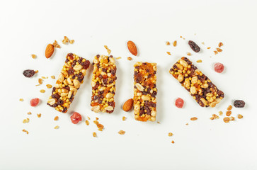 Granola bars isolated on white background.