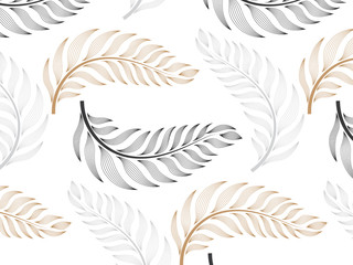 Wall Mural - linear vector pattern, repeating abstract geometry background, gray line of leaf or flower, floral. 