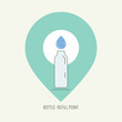 Water drop and bottle outline icon on location symbol represent bottle-refill point. Vector illustration.