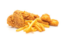 Fried Chicken With French Fries And Nuggets Meal (junk Food And Unhealthy Food)