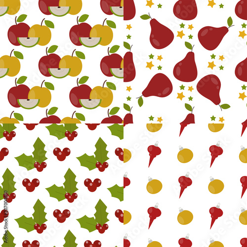 Merry Christmas and Happy New Year seamless patterns set of winter holiday ba...