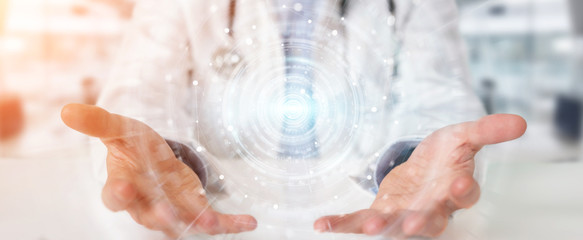 Poster - Doctor using digital medical futuristic interface 3D rendering