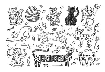 Wall Mural - Beautiful hand drawn vector illustration cute cats.