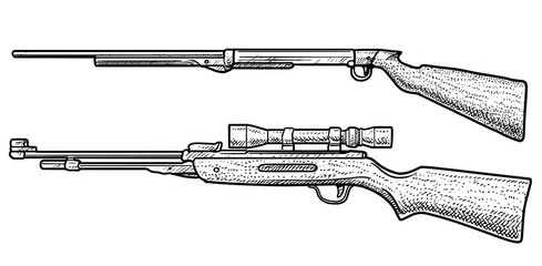 Air rifle illustration, drawing, engraving, ink, line art, vector