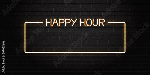 Cuadros en Lienzo Vector realistic isolated neon sign of Happy Hour frame for decoration and covering on the wall background