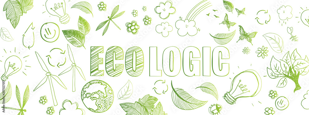 Ecologic doodles banner - obrazy, fototapety, plakaty 