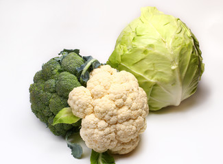 Poster - Broccoli, white currant and cauliflower on a white background