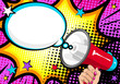 © innakos - 29Sexy open female mouth and WOW Message in pop art style, promotional background, presentation poster. Flat design, illustration. Vector background in comic retro pop art style.