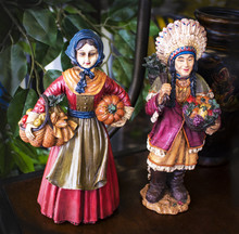 Vintage Hand Painted Pilgrim And Indian Figurines For Thanksgiving