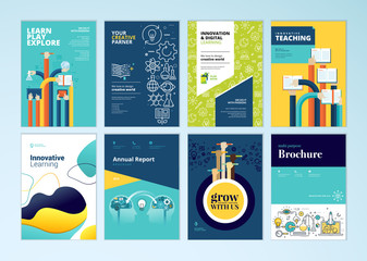 Wall Mural - set of brochure design templates on the subject of education, school, online learning. vector illust