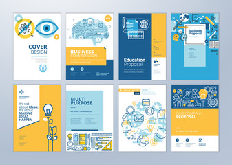 set of brochure design templates on the subject of education, school, online learning. vector illust
