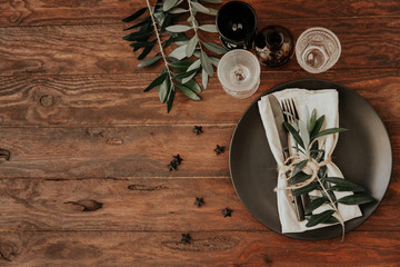 Canvas Print - Flat lay vintage wedding table setting