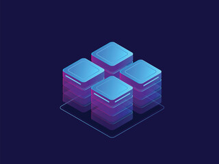 Wall Mural - Ultraviolet banner, server room, abstract technology objects, cloud storage, data center isometric vector