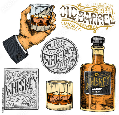 Plakaty do baru - pubu vintage-american-whiskey-badge-alcoholic-label-with-calligraphic-elements-hand-drawn-engraved-sketch-lettering-for-t-shirt-classic-frame-for-bottle-poster-banner-glass-with-strong-drink