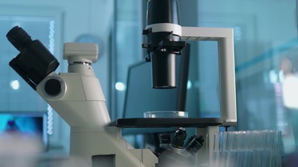 Wall Mural - empty shot of microscope at a laboratory.