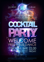 Wall Mural - disco ball background. disco cocktail party poster on open space background