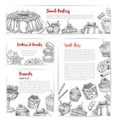 Sticker - Cake and pastry shop sketch banner template set