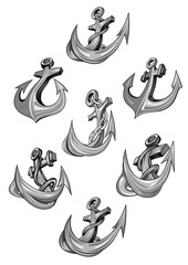 Sticker - Nautical heraldic vector icons of ship anchor