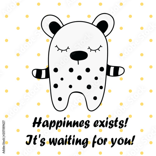 ilustracja-z-niedzwiedziem-styl-dzieciecy-napis-happinnes-exist-szczescie-istnieje