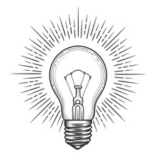 Engraving light bulb. Vintage engraved light for idea or illumination concepts vector illustration