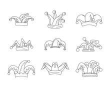 Jester Fools Hat Icons Set. Outline Illustration Of 9 Jester Fools Hat Vector Icons For Web