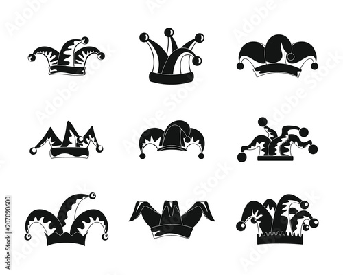 Jester fools hat icons set Wallpaper Mural