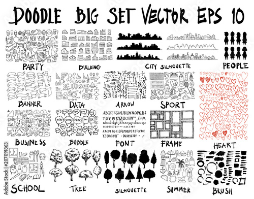 Doodle Vector Big Collection Of Party Building City People