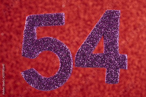 Poster Number fifty-four purple over a red background