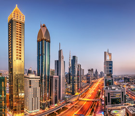 Wall Mural - Dubai sunset panoramic view of Burj Khalifa