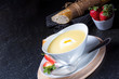 asparagus soup with poached egg and fresh baguettes