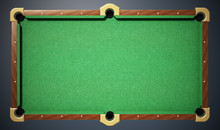 Pool Table With Green Cloth. Top View. 3D Illustration