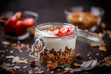 Canvas Print - Healthy breakfast in a glass jar