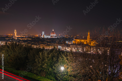 Plakat Widok Florencja miasto przy nocą