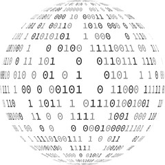 Vector illustration of globe with binary code. Isolated over white