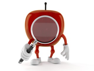 Canvas Print - Apple character looking through magnifying glass