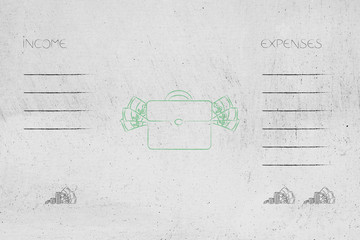 Wall Mural - office bag with list of income and expenses side by side with more spending than earnings