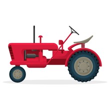 Red Agricultural Tractor On Huge Wheels For Field Works
