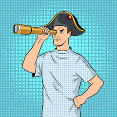 Mentally ill man as pirate Napoleon pop art vector