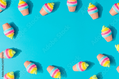 Colorful Ice Cream Pattern On Pastel Blue Background