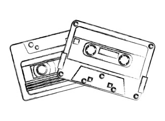 Wall Mural - retro vintage cassette tape record music vector illustration sketch