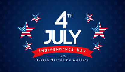 Wall Mural - 4th of July Banner Vector illustration, Independence Day, 4th of July with US flag inside star on blue background.