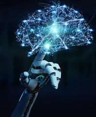 Canvas Print - White humanoid hanid creating artificial intelligence 3D rendering