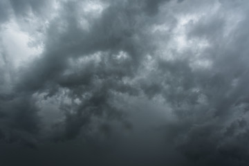 Wall Mural - dramatic black clouds and motion, dark sky with thunderstorm before rainy