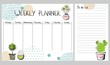 Hand drawing vector weekly planner with plants.