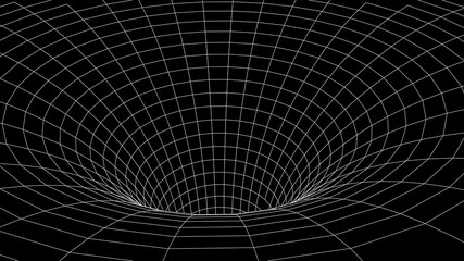 Fototapete - Tunnel or wormhole. Abstract Wormhole Science. 3D tunnel grid.Wireframe 3D surface tunnel.Grid texture