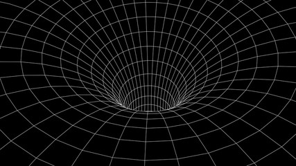 Fototapete - Tunnel or wormhole. Abstract Wormhole Science. 3D tunnel grid.Wireframe 3D surface tunnel.Grid texture
