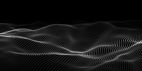 Leinwandbilder - Abstract wave dots in dark background. Technology vector background. Big data.