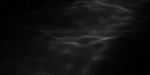 Wall Mural - Abstract wave dots in dark background. Technology vector background. Big data.