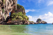 Popular Travel Tropical Karst Rocks Perfect For Climbing Phra Nang Cave Beach, Krabi Province, Thailand